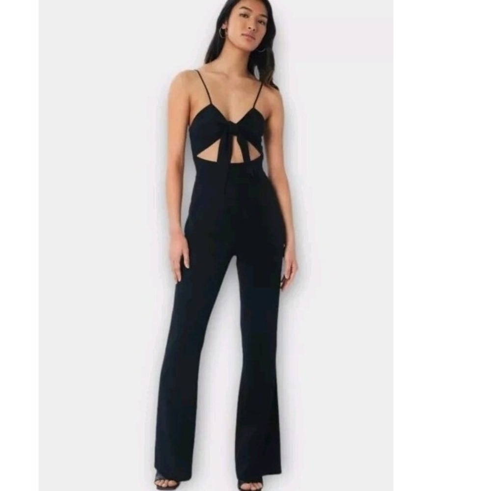 LITA by Ciara Black Front Tie Cut-Out Flared Leg Jumpsuit Women's Size XS